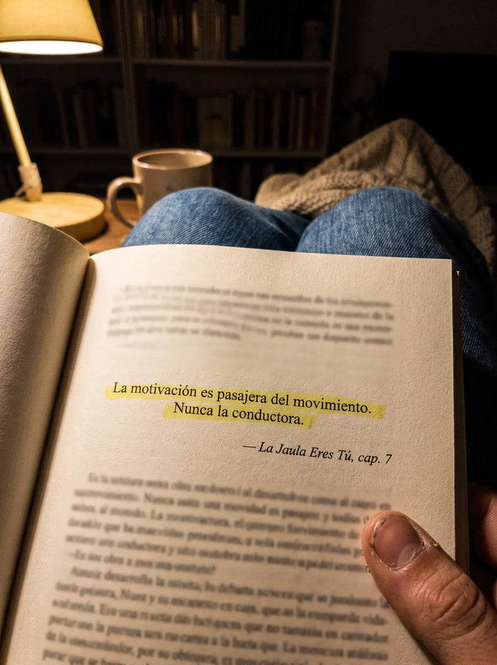 Leyendo el libro bajo la lámpara de noche